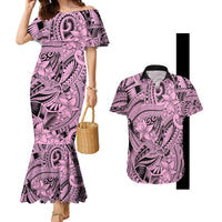 Polynesia Couples Matching Mermaid Dress and Hawaiian Shirt Tribal Polynesian Spirit With Pink Pacific Flowers LT9 - Wonder Print Shop