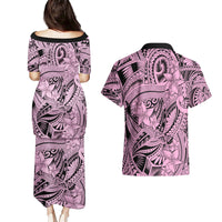Polynesia Couples Matching Puletasi Dress and Hawaiian Shirt Tribal Polynesian Spirit With Pink Pacific Flowers LT9 - Wonder Print Shop