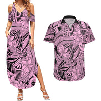Polynesia Couples Matching Summer Maxi Dress and Hawaiian Shirt Tribal Polynesian Spirit With Pink Pacific Flowers LT9 - Wonder Print Shop
