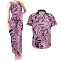 Polynesia Couples Matching Tank Maxi Dress and Hawaiian Shirt Tribal Polynesian Spirit With Pink Pacific Flowers LT9 - Wonder Print Shop