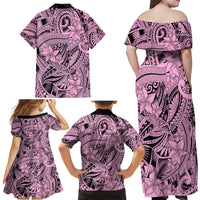 Polynesia Family Matching Off Shoulder Maxi Dress and Hawaiian Shirt Tribal Polynesian Spirit With Pink Pacific Flowers LT9 - Wonder Print Shop