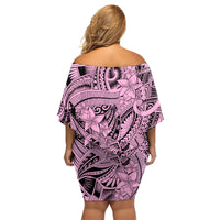 Polynesia Family Matching Off Shoulder Short Dress and Hawaiian Shirt Tribal Polynesian Spirit With Pink Pacific Flowers LT9 - Wonder Print Shop