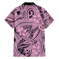 Polynesia Family Matching Puletasi Dress and Hawaiian Shirt Tribal Polynesian Spirit With Pink Pacific Flowers - Wonder Print Shop