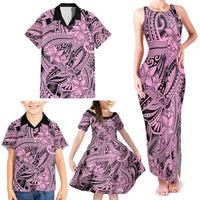 Polynesia Family Matching Tank Maxi Dress and Hawaiian Shirt Tribal Polynesian Spirit With Pink Pacific Flowers - Wonder Print Shop