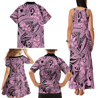 Polynesia Family Matching Tank Maxi Dress and Hawaiian Shirt Tribal Polynesian Spirit With Pink Pacific Flowers - Wonder Print Shop