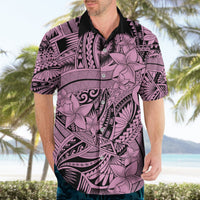 Men’s short-sleeve Hawaiian shirt in pink and purple tribal floral print