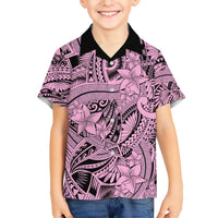 Kids short-sleeve Hawaiian shirt in pink and purple tribal floral print