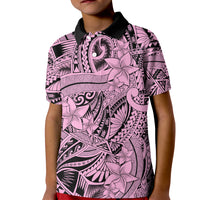 Polynesia Kid Polo Shirt Tribal Polynesian Spirit With Pink Pacific Flowers - Wonder Print Shop