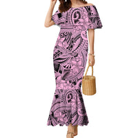 Polynesia Mermaid Dress Tribal Polynesian Spirit With Pink Pacific Flowers - Wonder Print Shop