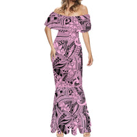 Polynesia Mermaid Dress Tribal Polynesian Spirit With Pink Pacific Flowers - Wonder Print Shop