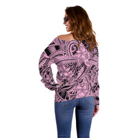 Polynesia Off Shoulder Sweater Tribal Polynesian Spirit With Pink Pacific Flowers - Wonder Print Shop