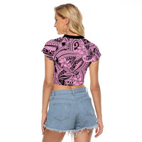 Polynesia Raglan Cropped T Shirt Tribal Polynesian Spirit With Pink Pacific Flowers - Wonder Print Shop