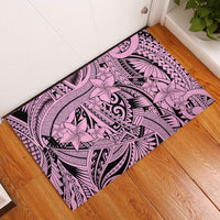 Polynesia Rubber Doormat Tribal Polynesian Spirit With Pink Pacific Flowers - Wonder Print Shop