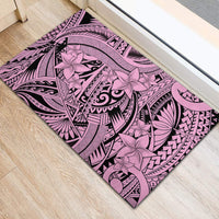 Polynesia Rubber Doormat Tribal Polynesian Spirit With Pink Pacific Flowers - Wonder Print Shop