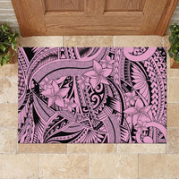 Polynesia Rubber Doormat Tribal Polynesian Spirit With Pink Pacific Flowers - Wonder Print Shop
