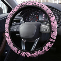 Polynesia Steering Wheel Cover Tribal Polynesian Spirit With Pink Pacific Flowers - Wonder Print Shop
