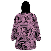 Polynesia Wearable Blanket Hoodie Tribal Polynesian Spirit With Pink Pacific Flowers - Wonder Print Shop