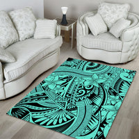 Polynesia Area Rug Tribal Polynesian Spirit With Teal Pacific Flowers LT9 - Wonder Print Shop