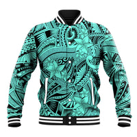 Polynesia Baseball Jacket Tribal Polynesian Spirit With Teal Pacific Flowers LT9 - Wonder Print Shop