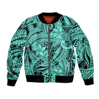 Polynesia Bomber Jacket Tribal Polynesian Spirit With Teal Pacific Flowers LT9 - Wonder Print Shop