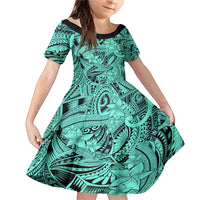 Polynesia Family Matching Mermaid Dress and Hawaiian Shirt Tribal Polynesian Spirit With Teal Pacific Flowers LT9 - Wonder Print Shop