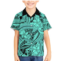 Polynesia Family Matching Mermaid Dress and Hawaiian Shirt Tribal Polynesian Spirit With Teal Pacific Flowers LT9 - Wonder Print Shop