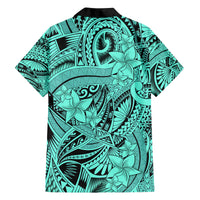 Polynesia Family Matching Off Shoulder Short Dress and Hawaiian Shirt Tribal Polynesian Spirit With Teal Pacific Flowers LT9 - Wonder Print Shop