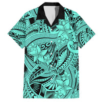 Polynesia Hawaiian Shirt Tribal Polynesian Spirit With Teal Pacific Flowers - Wonder Print Shop