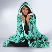 Polynesia Hooded Blanket Tribal Polynesian Spirit With Teal Pacific Flowers LT9
