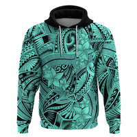 Polynesia Hoodie Tribal Polynesian Spirit With Teal Pacific Flowers - Wonder Print Shop