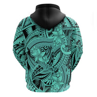 Polynesia Hoodie Tribal Polynesian Spirit With Teal Pacific Flowers - Wonder Print Shop