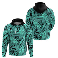 Polynesia Hoodie Tribal Polynesian Spirit With Teal Pacific Flowers - Wonder Print Shop