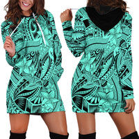 Polynesia Hoodie Dress Tribal Polynesian Spirit With Teal Pacific Flowers - Wonder Print Shop