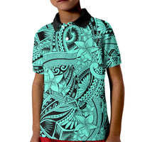 Polynesia Kid Polo Shirt Tribal Polynesian Spirit With Teal Pacific Flowers - Wonder Print Shop