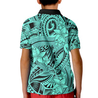 Polynesia Kid Polo Shirt Tribal Polynesian Spirit With Teal Pacific Flowers - Wonder Print Shop