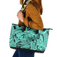 Polynesia Leather Tote Bag Tribal Polynesian Spirit With Teal Pacific Flowers - Wonder Print Shop