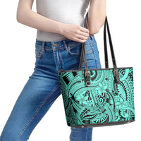 Polynesia Leather Tote Bag Tribal Polynesian Spirit With Teal Pacific Flowers - Wonder Print Shop