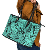 Polynesia Leather Tote Bag Tribal Polynesian Spirit With Teal Pacific Flowers - Wonder Print Shop