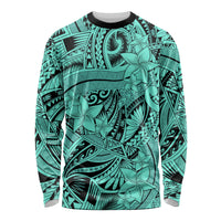 Polynesia Long Sleeve Shirt Tribal Polynesian Spirit With Teal Pacific Flowers - Wonder Print Shop