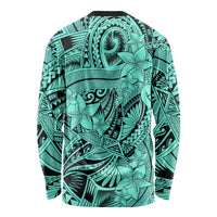 Polynesia Long Sleeve Shirt Tribal Polynesian Spirit With Teal Pacific Flowers - Wonder Print Shop