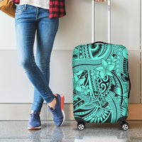 Polynesia Luggage Cover Tribal Polynesian Spirit With Teal Pacific Flowers - Wonder Print Shop
