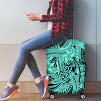 Polynesia Luggage Cover Tribal Polynesian Spirit With Teal Pacific Flowers - Wonder Print Shop