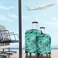 Polynesia Luggage Cover Tribal Polynesian Spirit With Teal Pacific Flowers - Wonder Print Shop