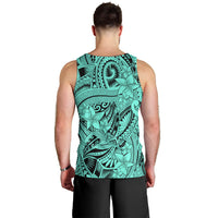 Polynesia Men Tank Top Tribal Polynesian Spirit With Teal Pacific Flowers - Wonder Print Shop