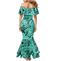 Polynesia Mermaid Dress Tribal Polynesian Spirit With Teal Pacific Flowers - Wonder Print Shop
