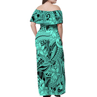 Polynesia Off Shoulder Maxi Dress Tribal Polynesian Spirit With Teal Pacific Flowers - Wonder Print Shop
