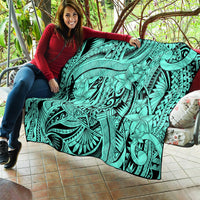 Polynesia Quilt Tribal Polynesian Spirit With Teal Pacific Flowers - Wonder Print Shop