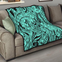 Polynesia Quilt Tribal Polynesian Spirit With Teal Pacific Flowers - Wonder Print Shop