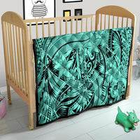 Polynesia Quilt Tribal Polynesian Spirit With Teal Pacific Flowers - Wonder Print Shop