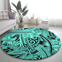 Polynesia Round Carpet Tribal Polynesian Spirit With Teal Pacific Flowers LT9